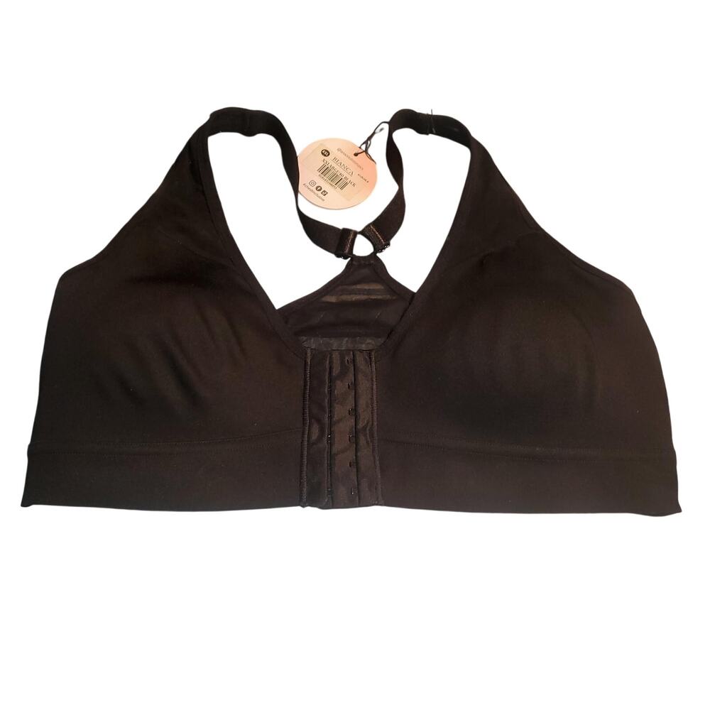 AnaOno Bianca Pocketed Front Closure Mastectomy Sports Bra Band 40 (XXL) Black